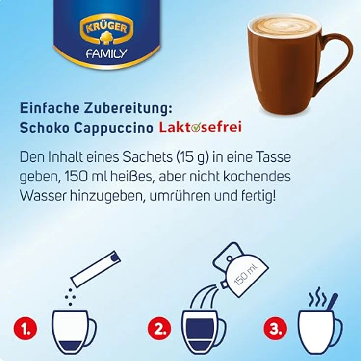 Krüger Cappuccino Schoko enthält Koffein, Laktosefrei 10x15 g – Bild 3