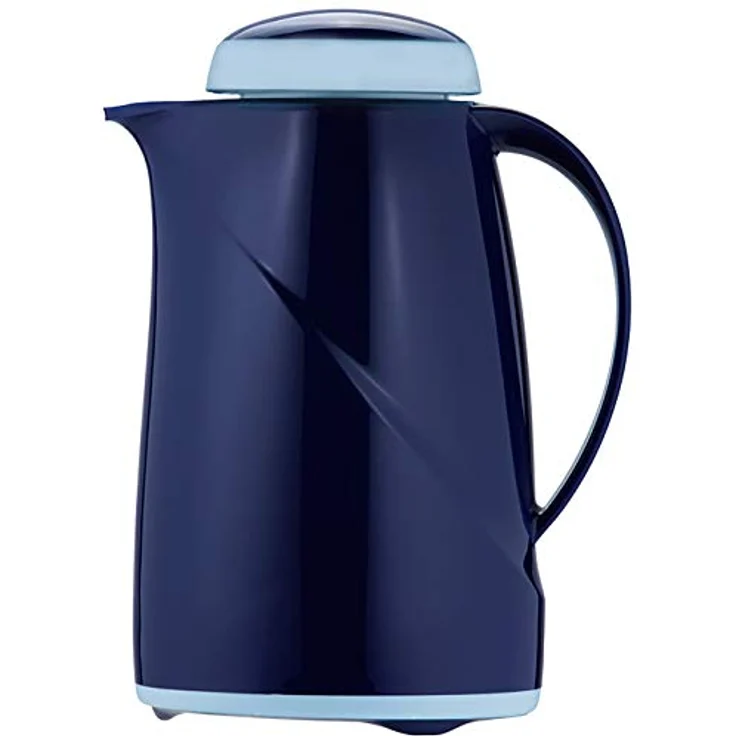 Helios Wave Kunststoff-Isolierkanne, dunkelblau, 0,6 Liter - Spülmaschinenfest, Hochglanz-Hartplastik, Drehverschluss, Q100 Qualitätsglas-Einsatz, 5-jähriges Warmhalteversprechen – Bild 1