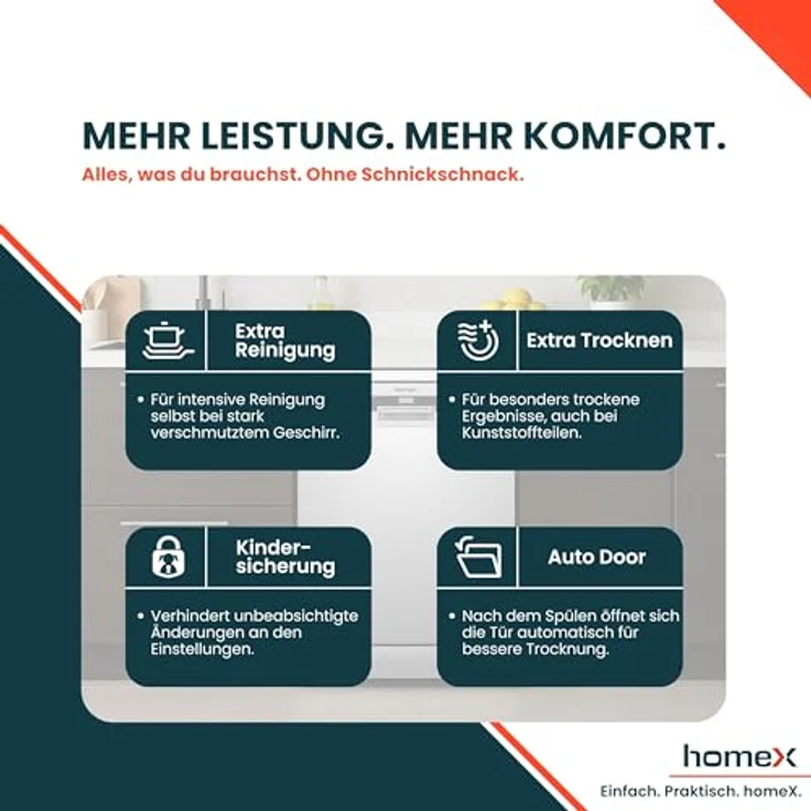 homeX DWFS601444C-S Geschirrspüler 60 cm, freistehend mit 14 Maßgedecken, 7 Programmen, AquaStop, 44 dB, unterbaufähig – Bild 8