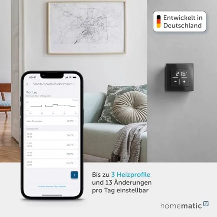 HomeMatic Homematic IP Glas-Wandthermostat HmIP-WGT-A, elegantes Echtglas-Design, steuerbar via App und Sprachassistenz, Schwarz – Bild 2