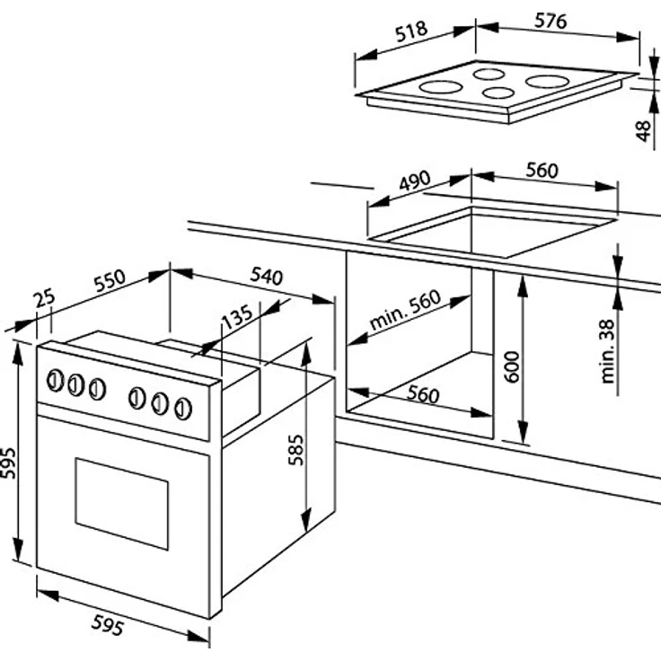 Amica ACHE 9336 SM Herd-Set, 65-Liter Umluft-Backofen mit Glaskeramikkochfeld, Edelstahlrahmen, Timer und Wasserdampf-Reinigung – Bild 3