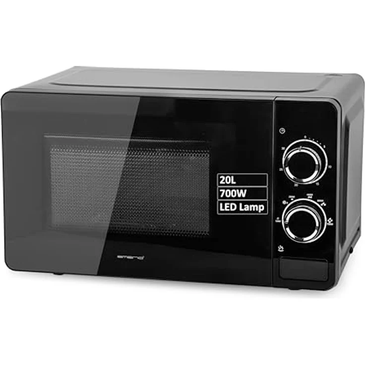 Emerio Mikrowelle 070053701, 20 L, 700 W, schwarz, 6 Leistungsstufen, mechanische Bedienung, Timerfunktion – Bild 1