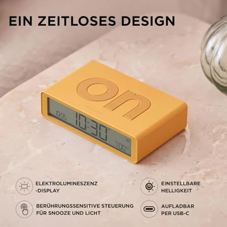 Lexon Flip Classic, Digitaler Wecker mit umkehrbaren EIN/Aus-Seiten, wiederaufladbar, LCD-Display, Berührungssensor für Schlummerfunktion – Khaki – Bild 4