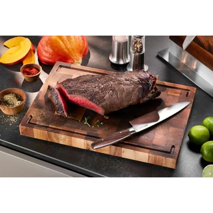 GEFU Tranchierbrett ENNO aus Walnussholz, Hackblock mit Saftrinne und Antirutschfüßen – Bild 1