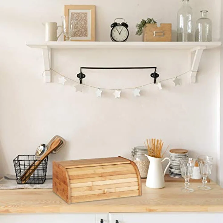 Relaxdays Bambus-Brotkorb, mit Rolldeckel, 40 x 27,5 x 16,5 cm, Frische Brotaufbewahrung, Natur Braun, Holz, Medium Wood Tone, 27.5 x 40 x 16.5 cm – Bild 5