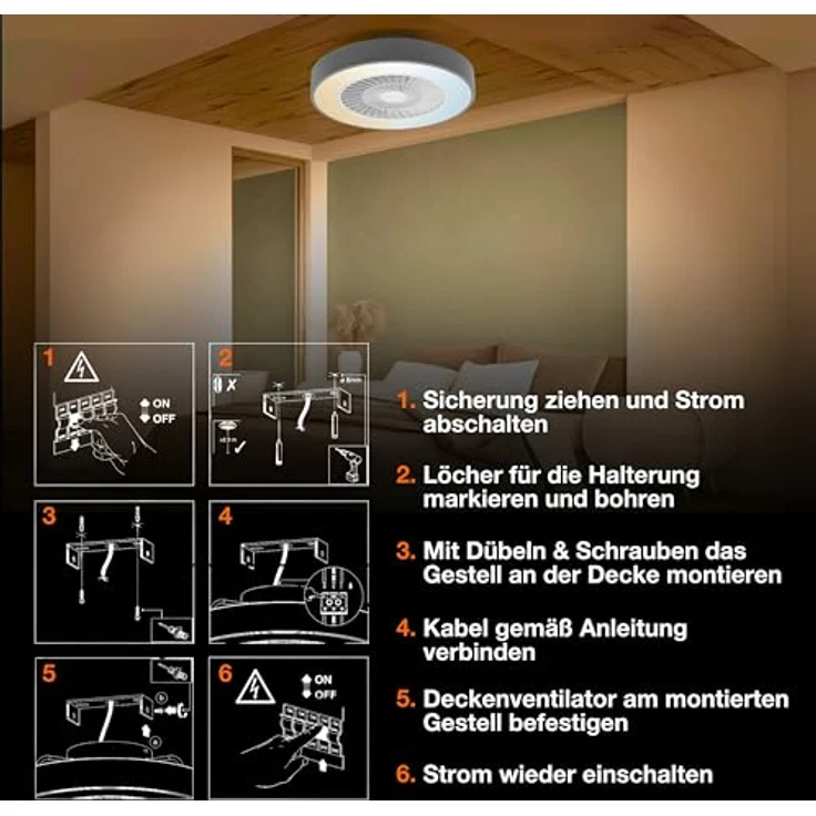 Osram Deckenventilator WiFi mit LED Lampe, dimmbar, 2500 Lumen, Farbtemperatur 3000-6500K, grau, 78W, Fernbedienung und App-Steuerung – Bild 5