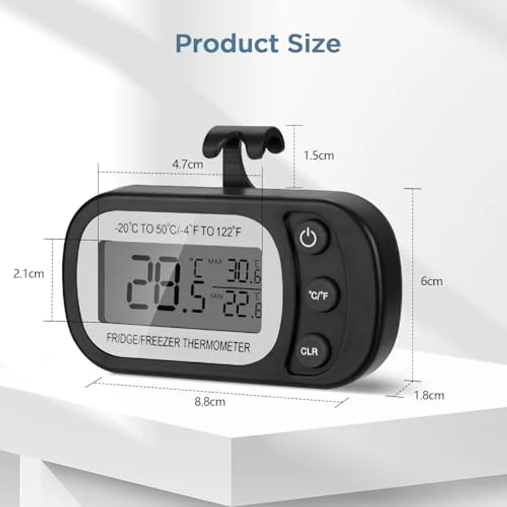 AiQInu Digitale Kühlschrank Thermometer, 2 Stück, mit Magnet und Haken, LCD-Display, Messbereich -20°C bis 50°C, für Zuhause und Gastronomie – Bild 4
