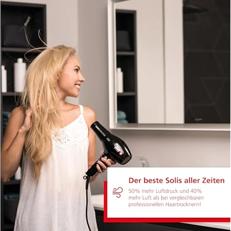 Solis Swiss Perfection 440 Haartrockner, 2300W, Kaltstufe, AC-Motor, Ionen-Technologie, Überhitzungsschutz, Keramik-Technologie, Turmalin-Technologie, schwarz – Bild 2