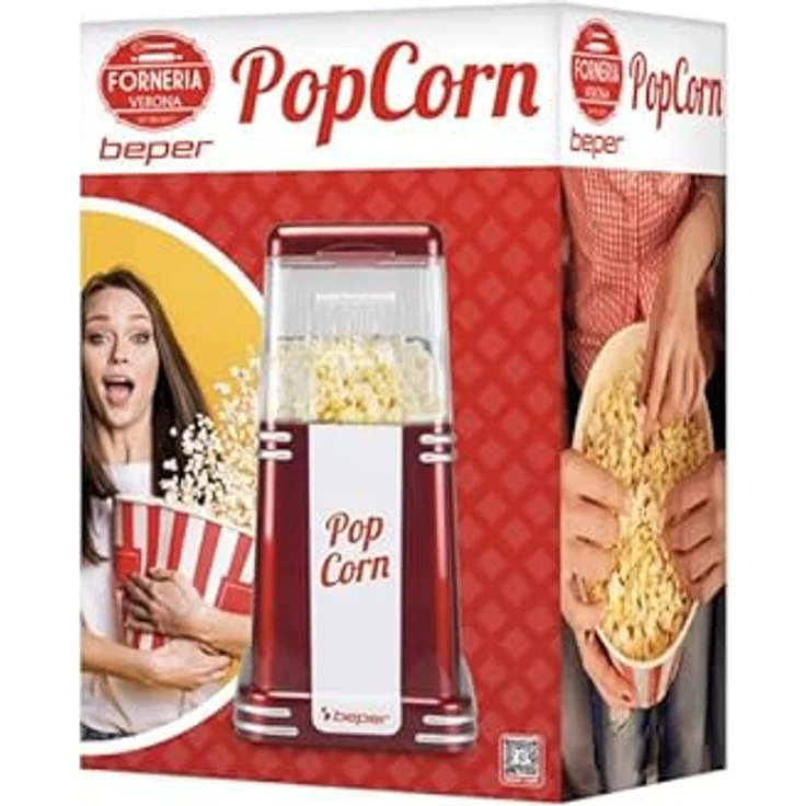 Beper Popcorn-Maschine, 3 Minuten Popcorn, fettfrei, Heißluftzirkulation, Leistung 1200 W Rot Energieeffizienzklasse B – Bild 10