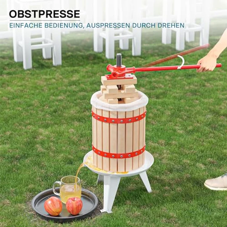 Wiltec 6L Obstpresse aus Buchenholz inkl. Presstuch, manuelle Weinpresse mit 190x270mm Korb, Apfelpresse Fruchtpresse für Obst Wein Maische, Buche – Bild 2