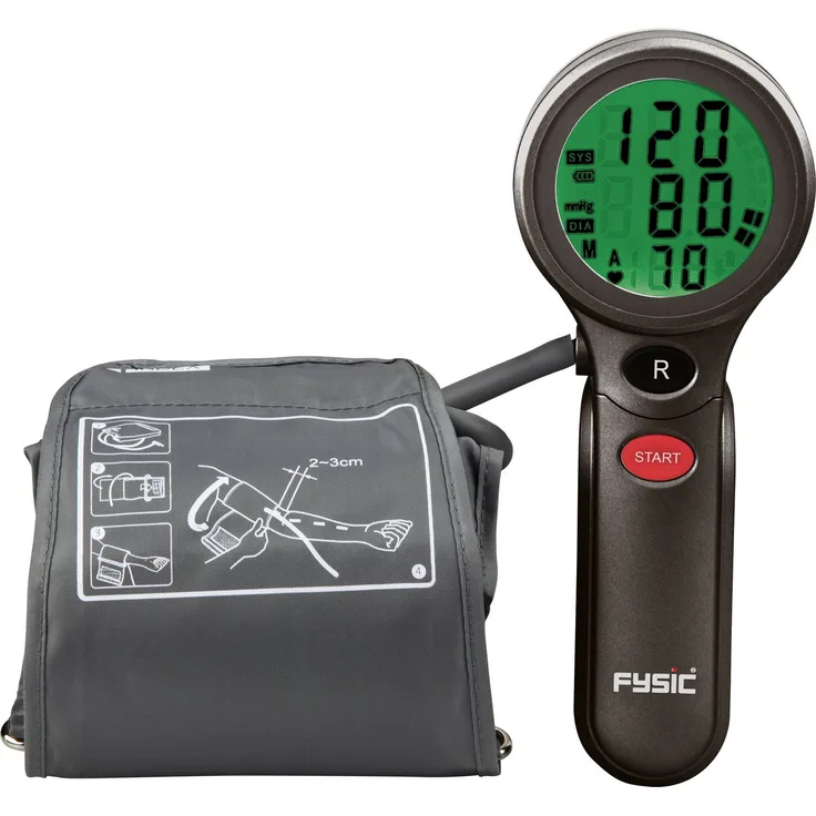 Fysic FB-180, Oberarm Blutdruckmessgerät mit großem beleuchtetem Display, Speicher für 90 Messungen und selbst aufblasender Manschette
