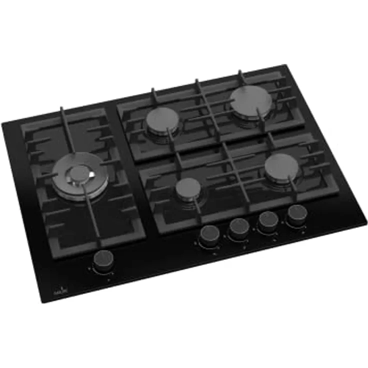Gasline GAG70GLG Einbau Gasherd, 5-flammig, Schwarz Glaskeramik, 3,8 kW WOK Brenner, Sabaf-Brenner, Erdgas/Propangas, Elektrische 1-Handzündung, Thermoelektrische Zündsicherung