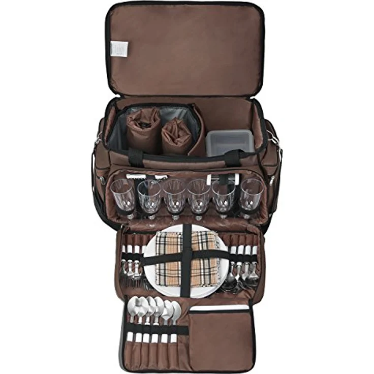 Anndora Picknicktasche XL braun 57 Teile Zubehör 6 Pers. Isoliertasche 55x36x33cm – Bild 8