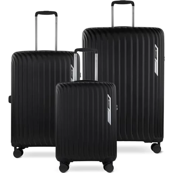 bugatti Hera 3er Hartschalen-Koffer-Set, leichte Reise-Koffer aus PP Light mit 4-Rollen (S/M/L), schwarz