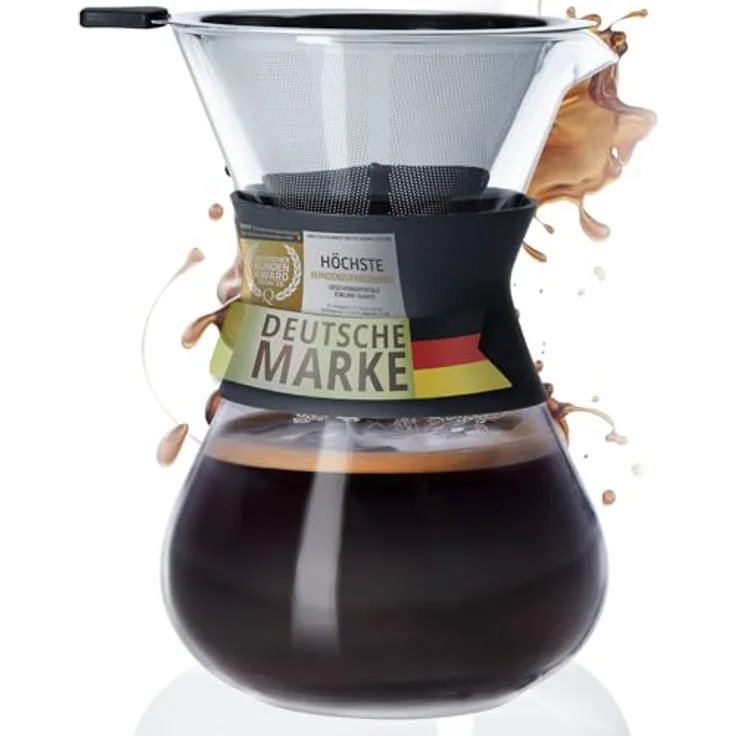 Coffee Fox Kaffeebereiter, Pour Over - 650 ml Glaskaraffe mit Edelstahlfilter, spülmaschinenfest und nachhaltig