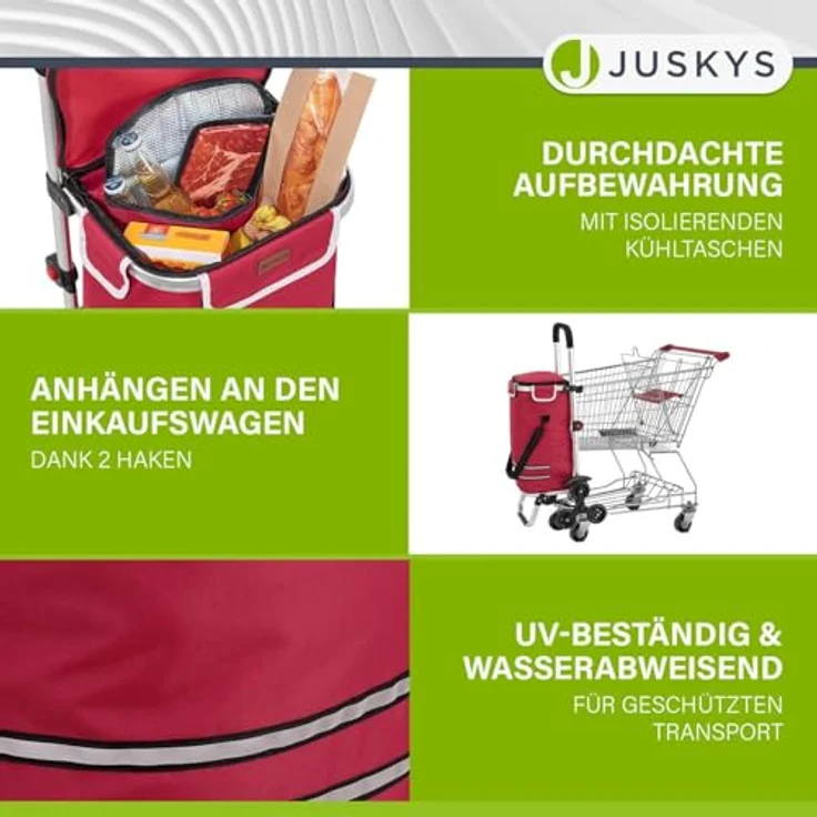 Juskys 3in1 Einkaufstrolley für Treppen - 56 L, modern & klappbar - Treppensteiger Trolley zum Shopping - Sackkarre & Tasche - Trolli Rot – Bild 4