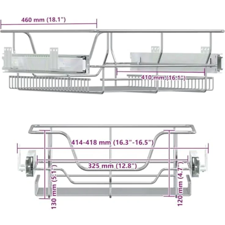 vidaXL Geschirrständer Küchen-Drahtkörbe 2 Stk Ausziehbar Silbern 45 cm, Robustes poliertes verchromtes Stahlmaterial, Vollständig ausziehbar, Viel Stauraum – Bild 4