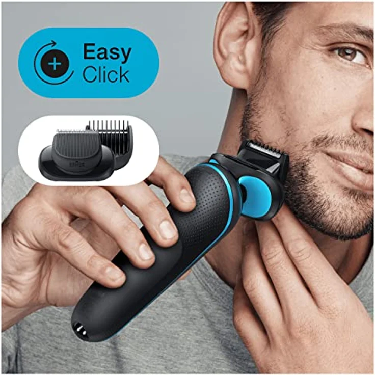 Braun Series 5 Rasierer Herren, mit EasyClick Aufsatz, Elektrorasierer & Präzisionstrimmer, 3-Tage Barttrimmer, EasyClean, Wet & Dry, wiederaufladbar & kabellos, Geschenk Mann, 51-B1820s, blau – Bild 4