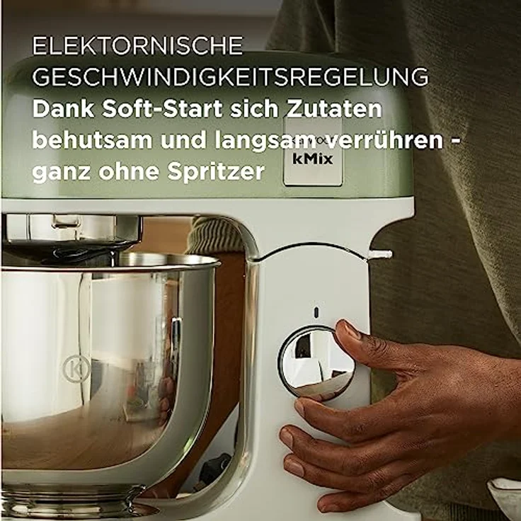 Kenwood KMX760GR kMix Küchenmaschine, 1000W, 5 Liter Edelstahlschüssel, stufenlose Geschwindigkeitsregelung, edelstahl, grün, Serie: kMix – Bild 4