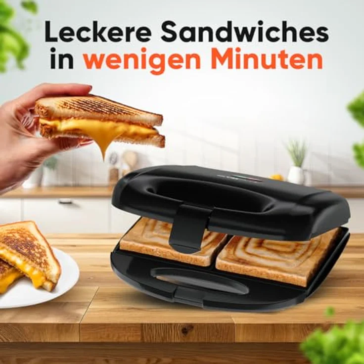 CLATRONIC Sandwichmaker ST 3814, Sandwichtoaster mit viereckigen Sandwichplatten, Backampel, Antihaftbeschichtung und wärmeisoliertem Griff – Bild 4
