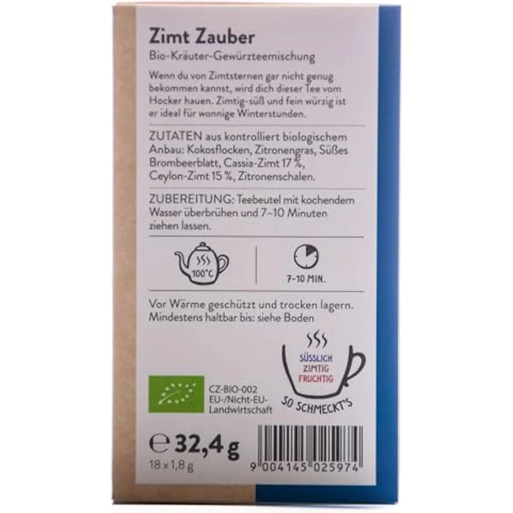 Sonnentor Zimt Zauber Bio-Kräutertee, würzig-fruchtiger Geschmack, 18 Doppelkammerbeutel, 32,40 g – Bild 2