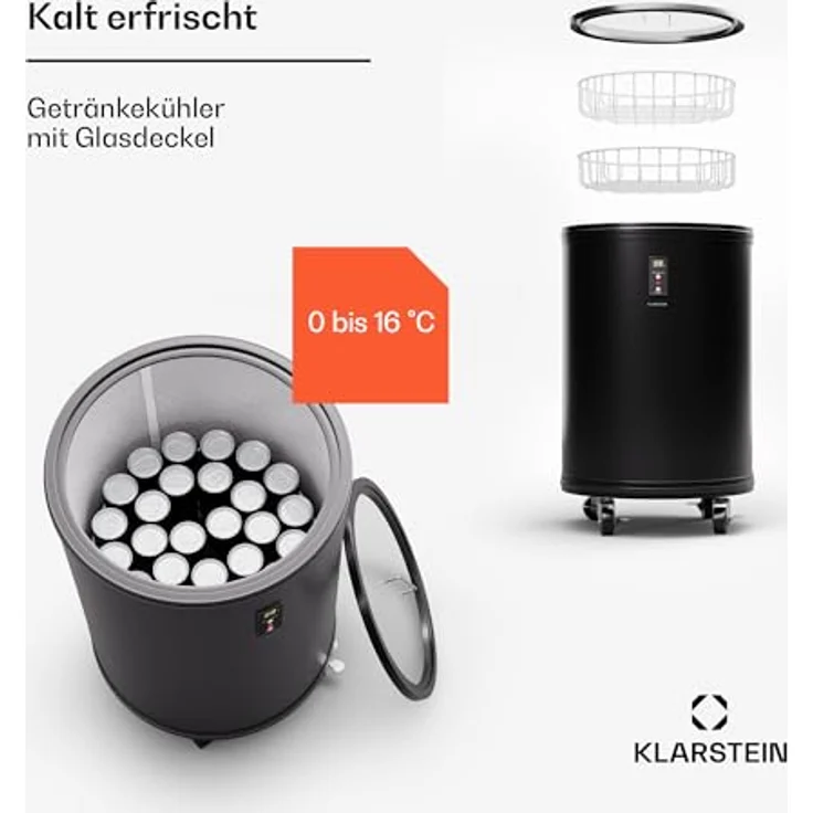 Klarstein Beersafe L Mini-Kühlschrank mit LED Display, Leiser Edelstahl-Kühlschrank, Indoor/Outdoor Getränkekühlschrank, Weinkühlschrank für Getränke, 30L Kühlschrank mit 360° Sicht, 0-16°C – Bild 2
