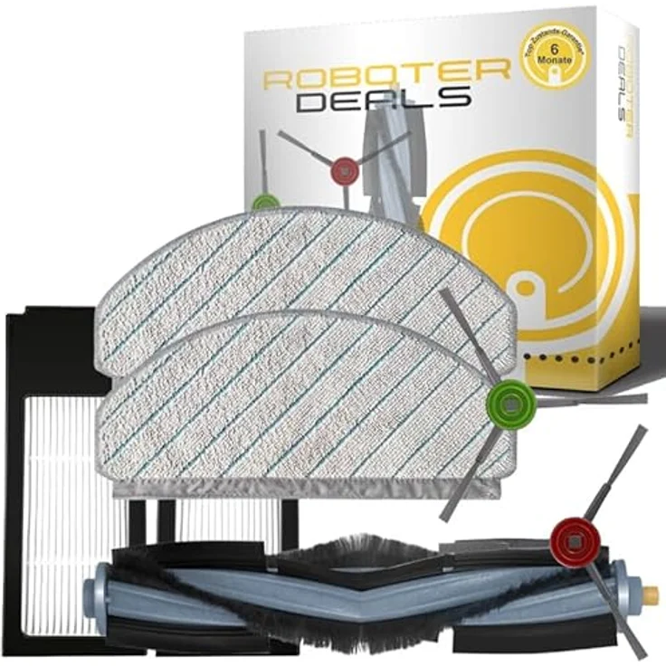 Roboter Deals Zubehör Set für Ecovacs Deebot X1 Plus (1x Hauptbürste, 2X Seitenbürste, 2X Wisch-Pad, 2X Feinstaub-Filter) - Staubsaugroboter Zubehör in Top Qualität – Bild 1