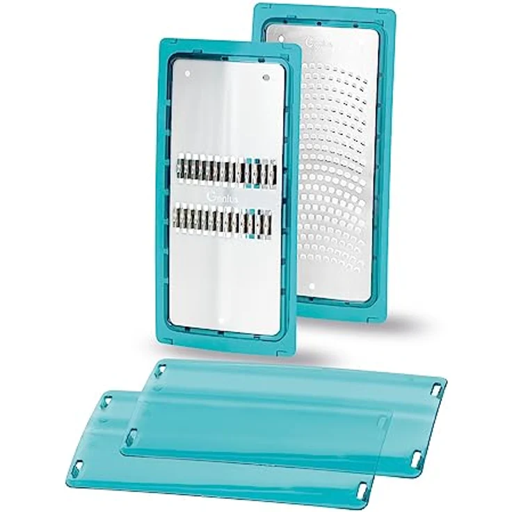 Nicer Dicer Chef Professional Gemüseschneider Reib-Einsätze | Set 2-tlg. - Zubehör, Julienne Reibe-Einsatz, Feiner Reibe-Einsatz, Schutzabdeckung. Gemüsereibe, Käsereibe – Bild 1