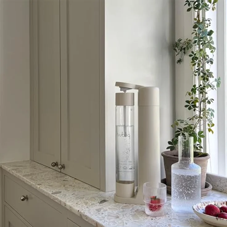 bubliq Wassersprudler, Beige, mit 1 l Flasche, skandinavisches Design, Air-Charge-Technologie, für alle Getränke geeignet – Bild 5
