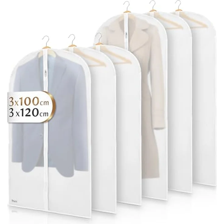 Bruce.® 6x Kleidersack Transparent, Mottensicherer Kleiderschutz in 3x100 & 3x120 cm – Wasserabweisend und Atmungsaktiv aus PEVA – Bild 1