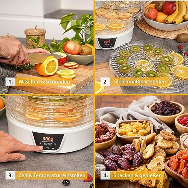 TZS First Austria Dörrautomat | Dörrgerät für Obst, Kräuter, Pilze & Fleisch | digital mit Timer & Temperaturregler 35-70°C | 5 Etagen, Einlageböden BPA frei, Dörrapparat mit Zeitschaltuhr – Bild 5