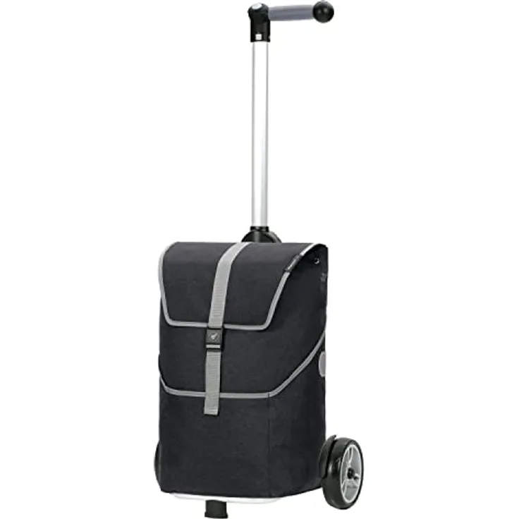 Andersen Shopper Unus Alu höhenverstellbar mit Kugellagerrad Ø 17 cm und 36 Liter Tasche Mikkel mit Kühlfach schwarz