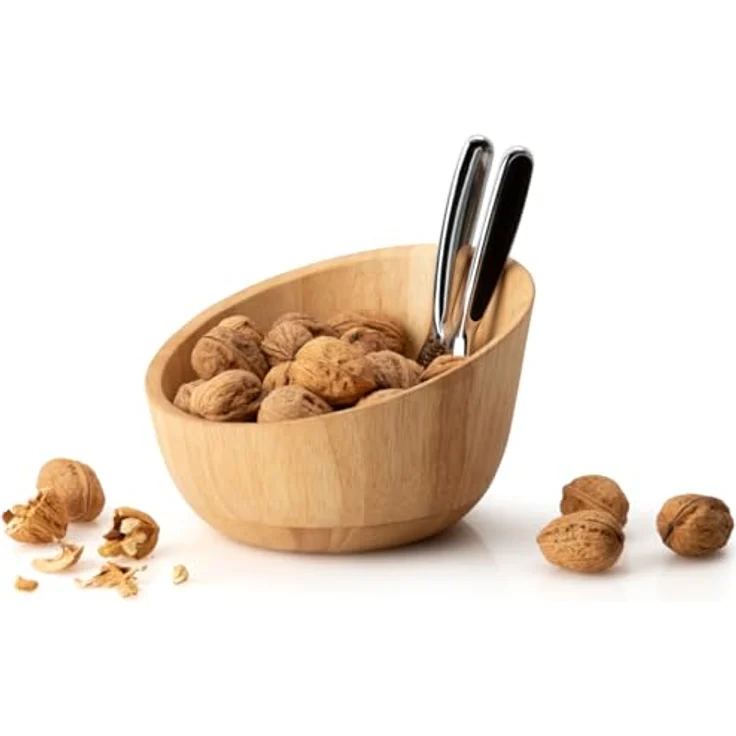 Continenta Nussschale mit Nussknacker, Gummibaumholz, Ø 19,5 cm, natürliches Holzdesign – Bild 2