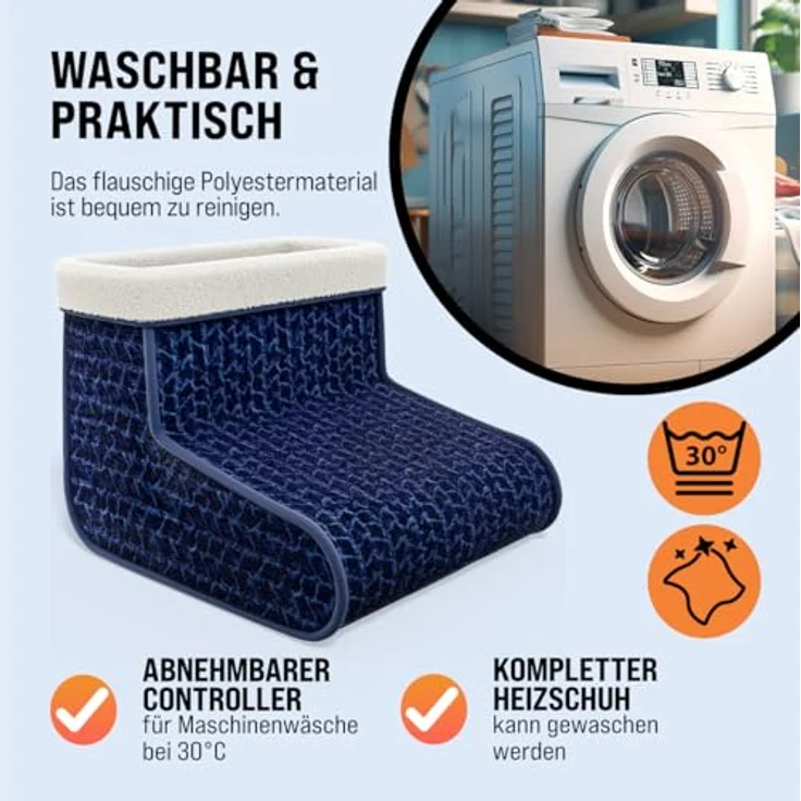 MONZANA® elektrischer Fußwärmer 4 Heizstufen 90min Timer Größe 46,5 Fußheizung Wärmeschuh Überhitzungsschutz waschbar blau – Bild 3