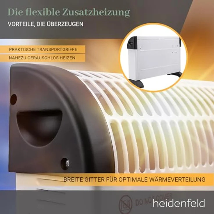 Heidenfeld elektrische Konvektorheizung HL200 | 3 Jahre Garantie - 2000 Watt - Konvektor - Thermostat - Frostwächter - Elektroheizung - Heizung - Heizlüfter - Bis 25 m² (Ohne Turbo, ohne Timer) - Rostfreier Stahl – Bild 5