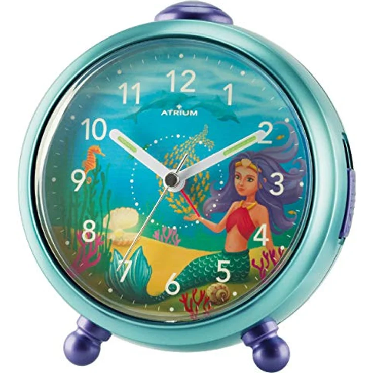 Atrium Quarzwecker A932-13, Kinderwecker in Metallic-Mint und -Lila mit Snoozefunktion und großem Ziffernblatt – Bild 1