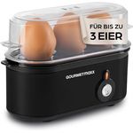 GOURMETmaxx Eierkocher für 3 Eier, kompakt mit Eierstecher und 3 Härtegraden, Schwarz – spülmaschinenfeste Teile