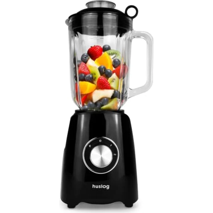 Huslog Standmixer Bechermixer 1200W, 1500 ml Behälter, Pulsfunktion, Edelstahl-Kreuzklingen, Schwarz – Bild 1