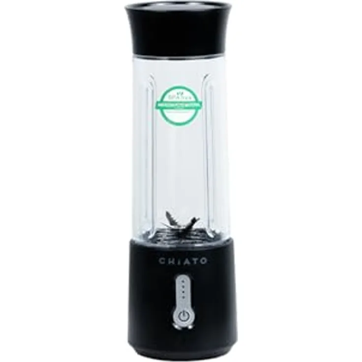 CHiATO BlendPLAY, Akku-Smoothie-Maker mit 500 ml Fassungsvermögen, tragbar und USB-C Ladeanschluss, Schwarz