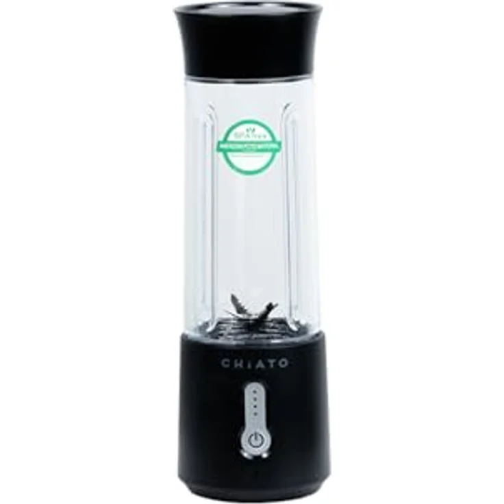 CHiATO BlendPLAY, Akku-Smoothie-Maker mit 500 ml Fassungsvermögen, tragbar und USB-C Ladeanschluss, Schwarz – Bild 1