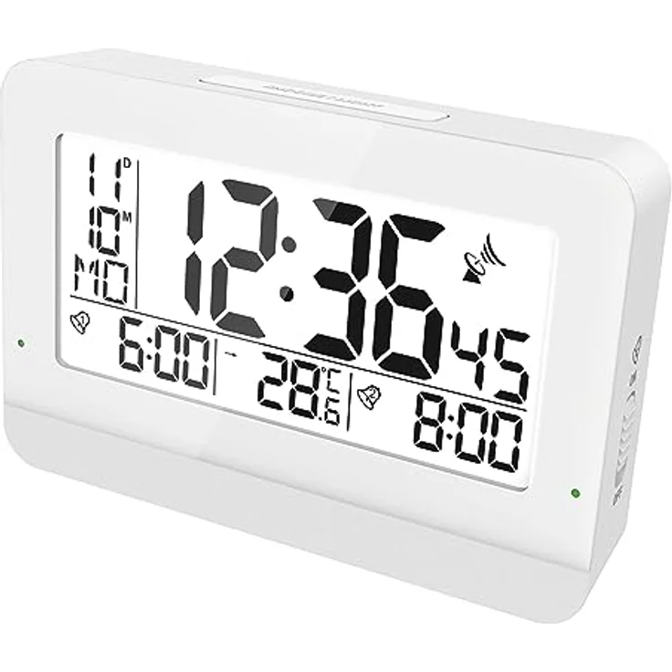 Miraval Germany Funkwecker digitaler LCD-Funkwecker Datum Temperatur 2 Alarme Hintergrundbeleuchtung Weiß – Bild 2