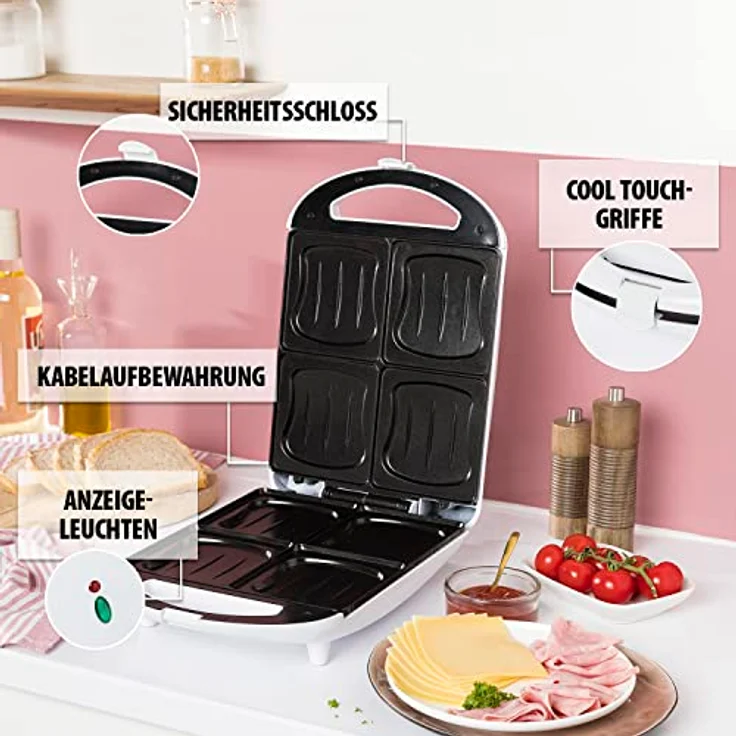 Tristar SA-3065 Sandwich Maker ? 4 Sandwiches gleichzeitig ? Antihaftbeschichtung – Bild 5