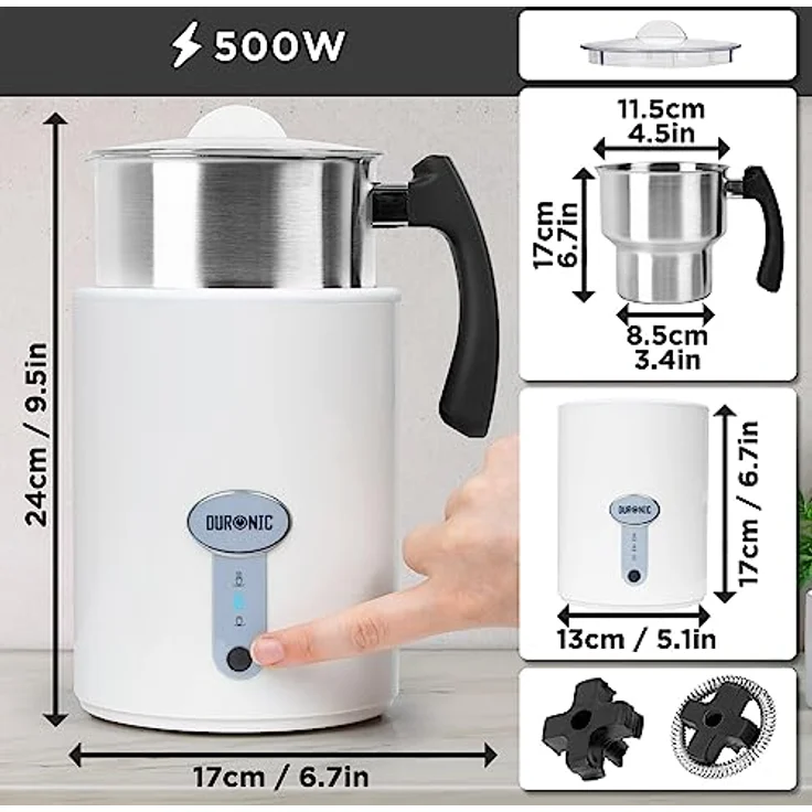 Duronic MF500 WE Milchaufschäumer, Induktion mit 500 ml abnehmbaren Behälter, XXL Milch Wärmer für Heiß- und Kaltschaum, Schwarz – Bild 3