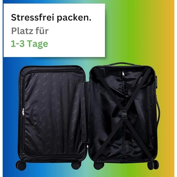 NOWI Hartschalenkoffer klein 56cm – 36L Volumen – 8 Rollen 360° drehbar – Leichter ABS Koffer mit Zahlenschloss & Teleskopgestänge (M, schwarz) – Bild 4
