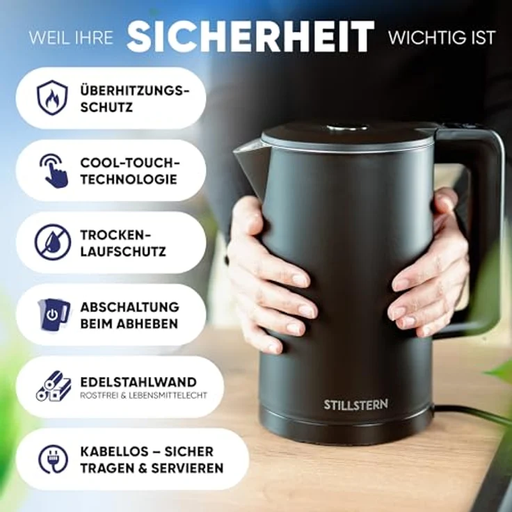 Stillstern Wasserkocher mit Temperatureinstellung [1,7L | 40-55-70-85-100°C], 12 Std. Warmhalten, Präzisionsausguss aus Edelstahl, Anti-Fingerprint, Schnelles Aufheizen [2200W], Leise, Stabiler Halt – Bild 2