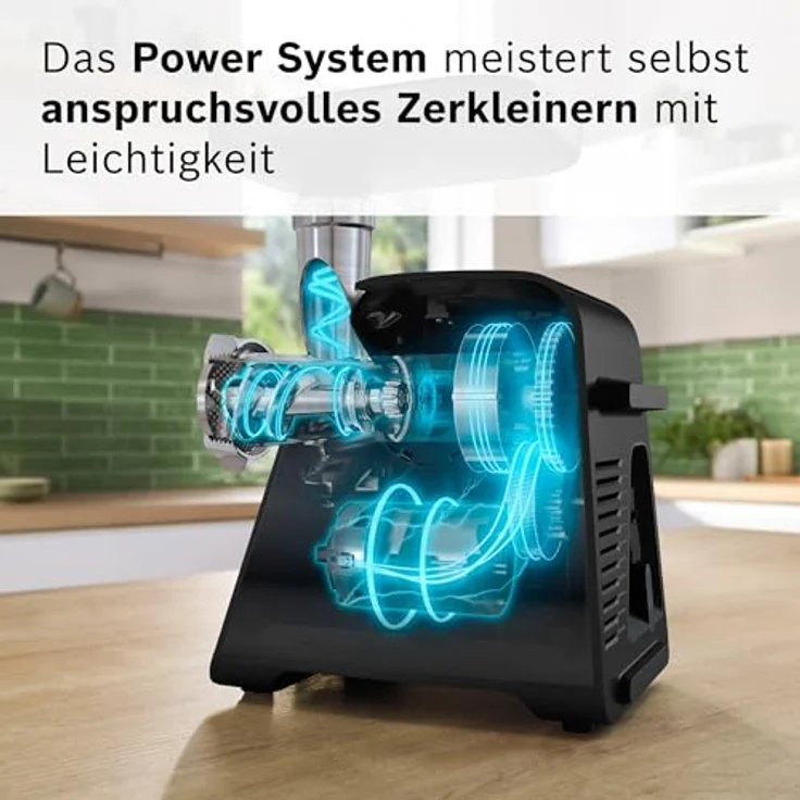 BOSCH Fleischwolf Serie 6 MFWS682B, 3,5kg/Min., Zitruspresse, Raspel, Wurststopfer, 500 W, 2 Lochscheiben (3&8mm), 10 J Motorgarantie, Planetengetriebe, schwarz – Bild 4