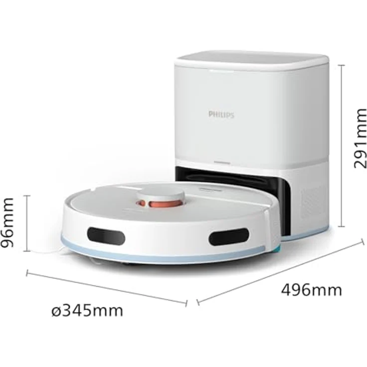 Philips HomeRun Serie 2000: 2-in-1 Saug- und Wischroboter, 130 Minuten Laufzeit, Lasernavigation, Teppichboost, Absaugstation, App-gesteuert, Arktikweiß – Bild 3