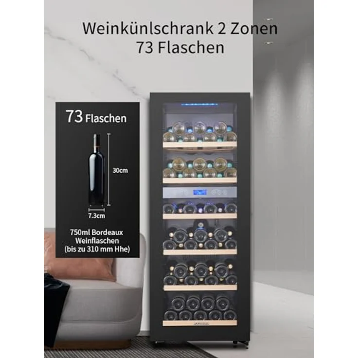 Kalamera Weinkühlschrank Upgedatet 2 Zonen für 73 Flaschen,200 Liter,Freistehend, KRC-200BFG – Bild 4