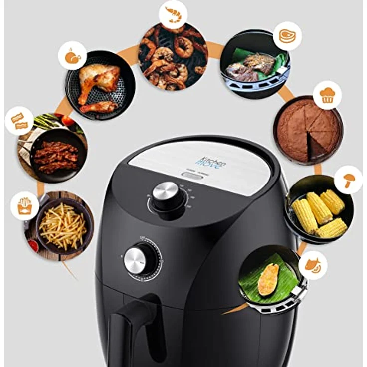 Kitchen Move Elektrische Heißluftfritteuse 3,5 l Tornado 1400 W schnell in einer Taste mit Timer mit Kochtipp, 3,5 Liter, Schwarz – Bild 5