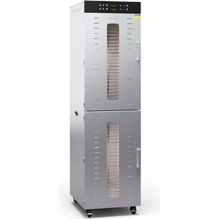 Klarstein Dörrautomat Edelstahl – 4.000-W-Dörrgerät, 48 Edelstahl-Einlegeböden, 30–90 °C, 24-Stunden-Timer, 6 Ventilatoren, 2 Trockenkammern, 50–55 dB, ideal für Obst, Gemüse, Fleisch, Kräuter, Silber